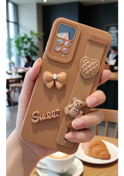 Redmi Note 12 Pro 4g Uyumlu Kılıf Kahverengi Renk 3D Figürlü Darbe Emici Yumuşak Silikon Kapak modelleri