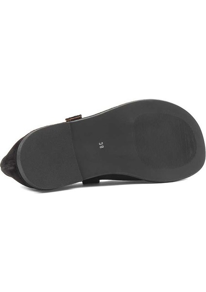 Kadın Siyah Tokalı Süet Deri Ayakkabı indirimleri