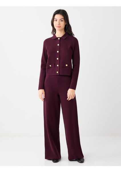 Bordo Rahat Kesim Bol Paça Normal Bel Triko Pantolon