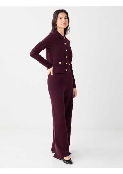 Bordo Rahat Kesim Bol Paça Normal Bel Triko Pantolon modelleri