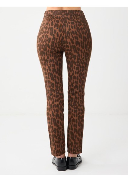 Koyu Kahve Dar Paça Normal Bel Leopar Desenli Pantolon indirimleri