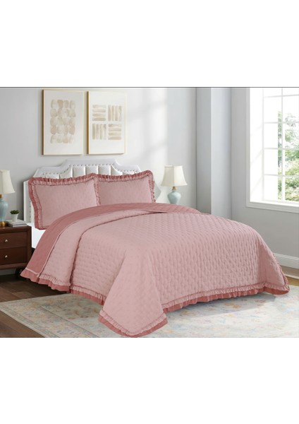 -Lara Serisi Kapitone Çift Kişilik Yatak Örtüsü Seti 260X240 cm | Volanlı Fırfırlı Kenar Detaylı Lüks Çeyizlik (4 Renk)