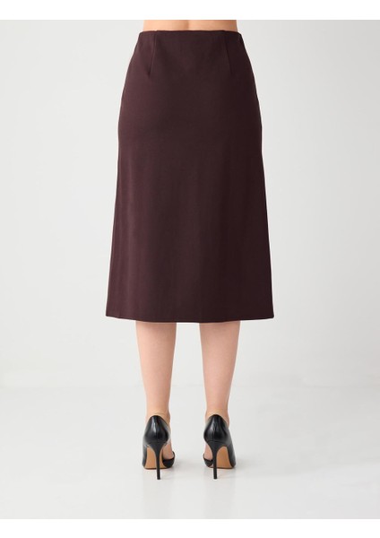 Acı Kahve Normal Bel Düğme Detaylı Örme Midi Etek indirimleri