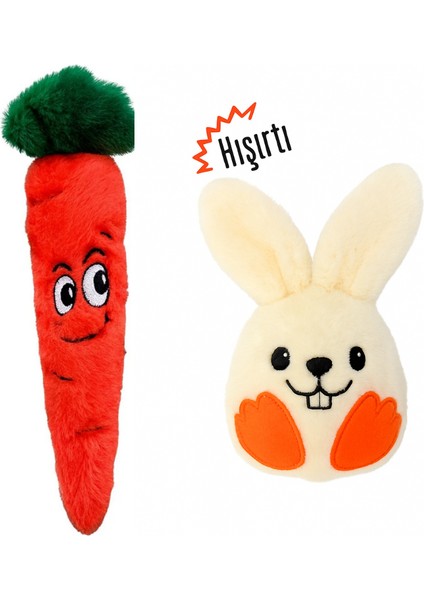 Köpek Oyuncağı Beyaz Tavşan & Ince Havuç Peluş Köpek Oyuncak Seti 2’li