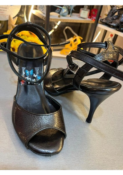 Koyu Antarsit Kırık Deri 8,5 cm 11 Pont Kelebek Model Tango, Dans ve Salon Ayakkabısı