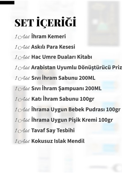 Hac Umre 12 Parça Ihrama Uygun Kokusuz Hijyen ve Ihtiyaç Seti fiyatları