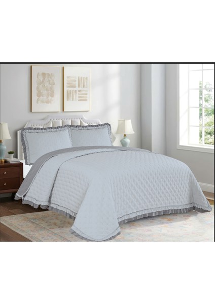 -Lara Serisi Kapitone Çift Kişilik Yatak Örtüsü Seti 260X240 cm | Volanlı Fırfırlı Kenar Detaylı Lüks Çeyizlik (4 Renk)