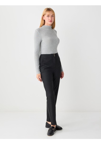 Antrasit Dar Paça Normal Bel Metal Detaylı Dokuma Pantolon modelleri