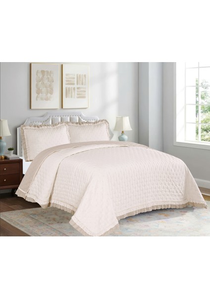 -Lara Serisi Kapitone Çift Kişilik Yatak Örtüsü Seti 260X240 cm | Volanlı Fırfırlı Kenar Detaylı Lüks Çeyizlik (4 Renk)