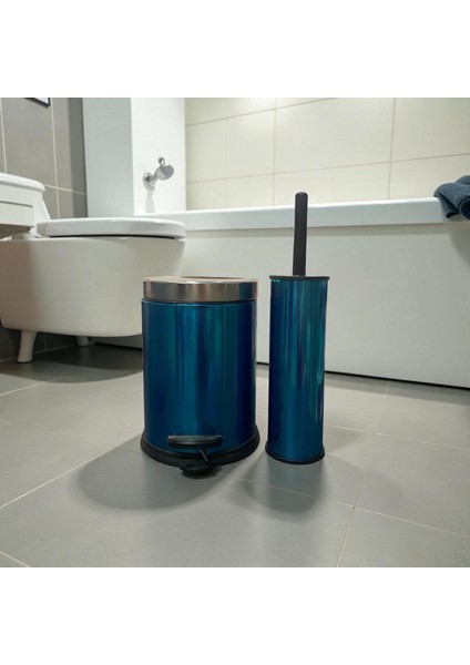2'li Tuvalet Çöp Kovası ve Tuvalet Fırça Set - Krom