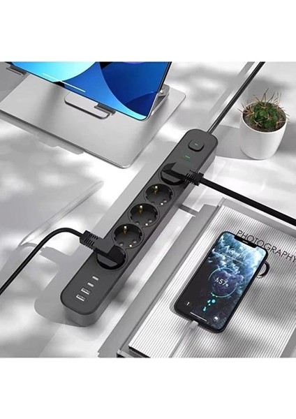 5 Prizli Akım Korumalı Uzatma Kablosu | 2xusb-A + 2xusb-C | 3680W - 2m Kablo indirimleri