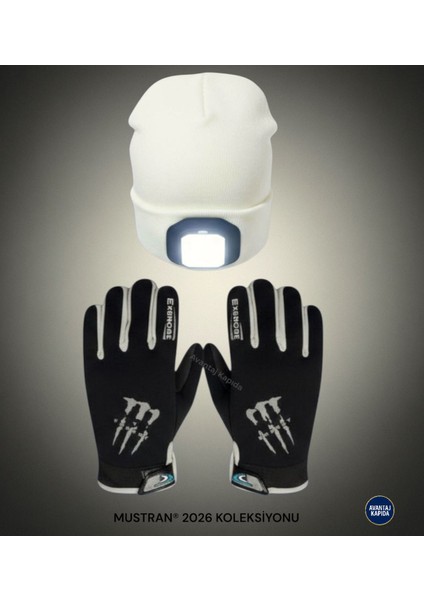 Tactical Motorcu Koşucu Bisikletçi Eldiveni + Şarjlı Led Bere Seti | Kafa Bandı Hediyeli USB Type-C