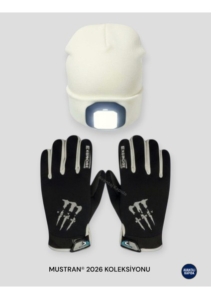 Tactical Motorcu Koşucu Bisikletçi Eldiveni + Şarjlı Led Bere Seti | Kafa Bandı Hediyeli USB Type-C modelleri