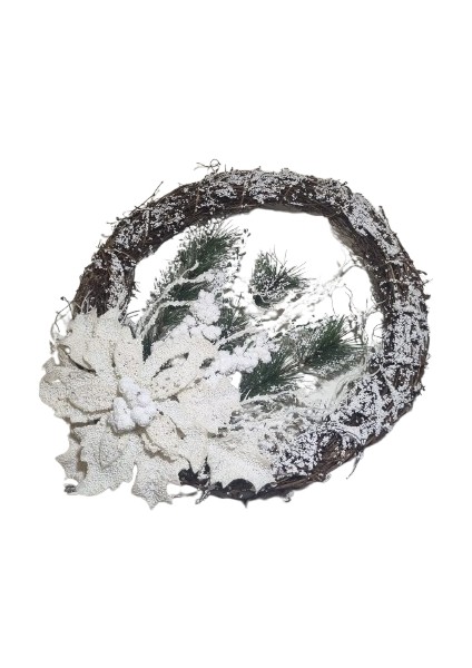 33 cm Karlı Dallı Yuvarlak Yılbaşı Kapı Süsü – Çiçekli ve Çam Dallı Dekoratif Model indirimleri