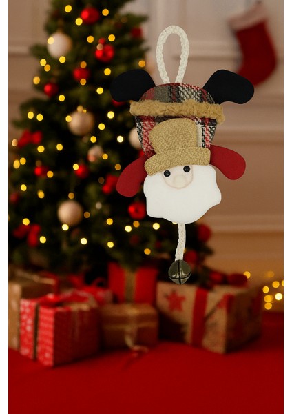20 cm Ekoseli Çanlı Noel Baba Kapı Süsü – Zilli Yılbaşı Dekor Modeli fiyatları
