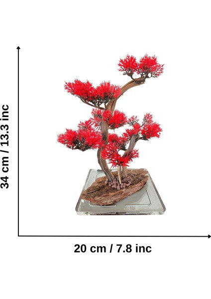 El Yapımı Kare Epoksi Tabanlı Bonsai Dekor – Doğal Ağaç Modeli (Yeşil/kırmızı/turuncu)
