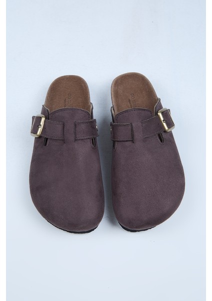 Leon Erkek Vegan Deri Tokalı Kahverengi Sabo Terlik