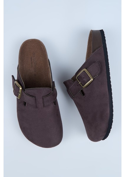 Leon Erkek Vegan Deri Tokalı Kahverengi Sabo Terlik modelleri