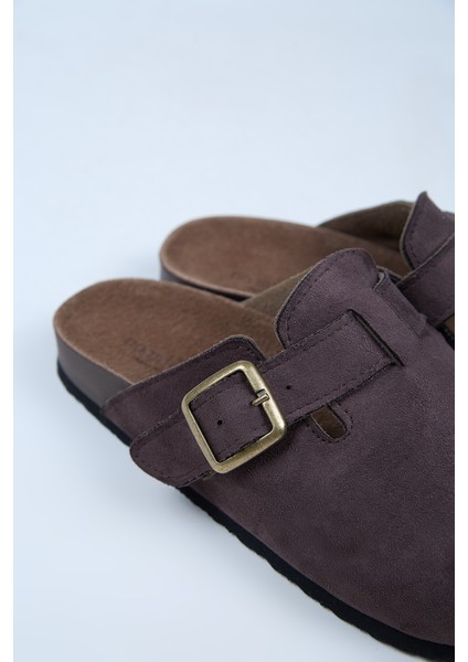 Leon Erkek Vegan Deri Tokalı Kahverengi Sabo Terlik fırsatları