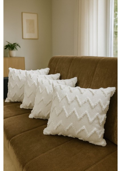 Şönil Sakallı Kırlent Kılıfı 43X43 cm – Kabartmalı Zigzag Desen, Yumuşak Dokuma fiyatları