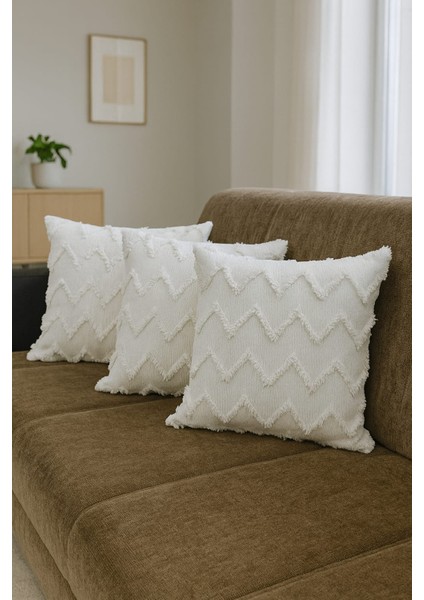 Şönil Sakallı Kırlent Kılıfı 43X43 cm – Kabartmalı Zigzag Desen, Yumuşak Dokuma modelleri