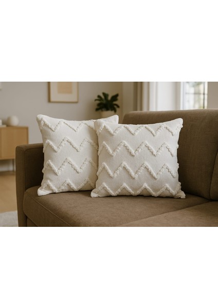 Şönil Sakallı Kırlent Kılıfı 43X43 cm – Kabartmalı Zigzag Desen, Yumuşak Dokuma fırsatları