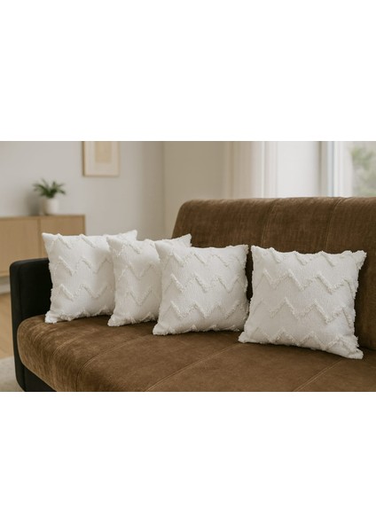 Şönil Sakallı Kırlent Kılıfı 43X43 cm – Kabartmalı Zigzag Desen, Yumuşak Dokuma indirimleri