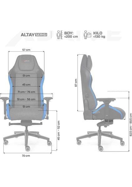 Altay Profesyonel Oyuncu Koltuğu Mavi/Gri/Siyah fırsatları