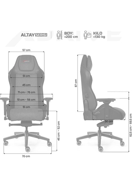 Altay Profesyonel Oyuncu Koltuğu Gri/Siyah fırsatları
