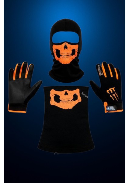 Motosiklet Eldiveni + Balaklava Maske + Boyunluk 3’lü Set Kışlık Termal Kaymaz Tutucu Unisex