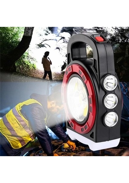 P-6678C Dış Mekan Solar Şarj Işığı Çok Fonksiyonlu Projektör Hazine Güçlü Işık El Feneri