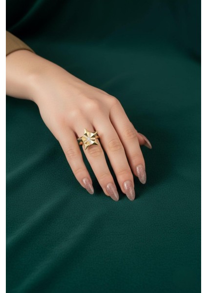 Gold Yıldız Taşlı Ayarlanabilir Kadın Yüzük Ktp-Yldz-Yzk-Gld modelleri