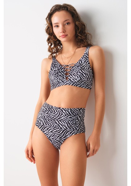 Bardot Yüksek Bel Bikini Tek Alt Zebra 239205-D