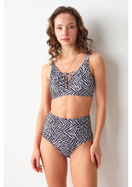 Bardot Yüksek Bel Bikini Tek Alt Zebra 239205-D
