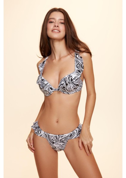 Linda Fırfırlı Bikini Tek Alt Ebruli Desenli 229201 fırsatları