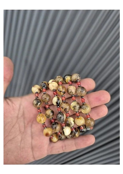 Toprak Fosilli Damla Kehribar Bileklik Carnelyan Akik Taş Tasarımlı