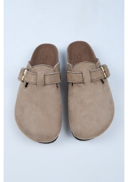 Leon Erkek Vegan Deri Tokalı Vizon Sabo Terlik