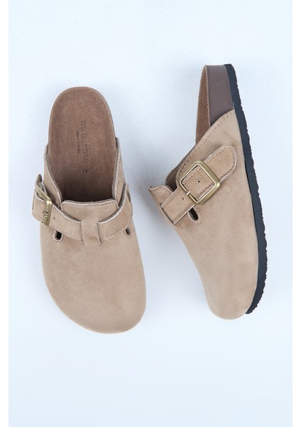 Leon Erkek Vegan Deri Tokalı Vizon Sabo Terlik modelleri