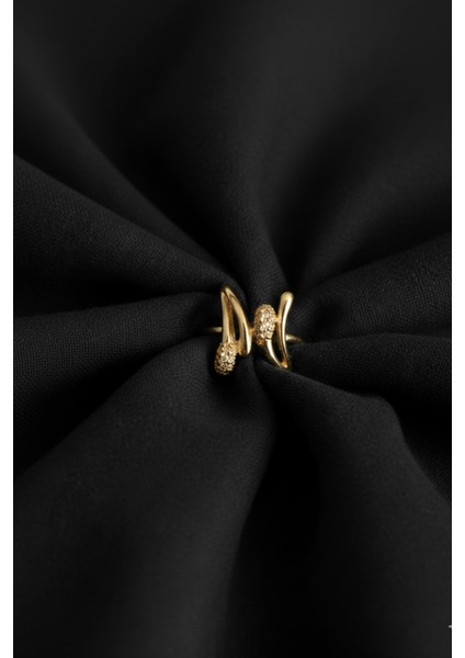 Gold Damla Zirkon Taşlı Ayarlanabilir Kadın Yüzük Ayrlnblr-Yzk-01-Gld fırsatları