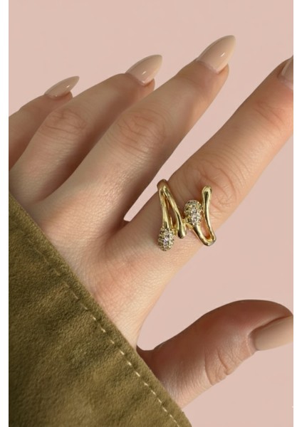 Gold Damla Zirkon Taşlı Ayarlanabilir Kadın Yüzük Ayrlnblr-Yzk-01-Gld indirimleri