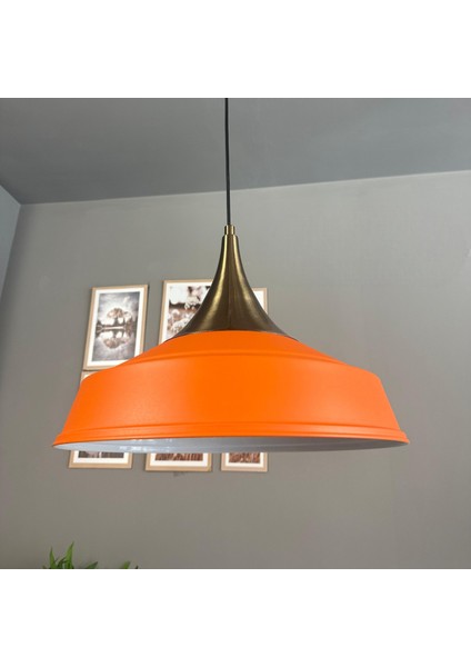 Asaletli Tekli Turuncu Avize Eskitme Kubbe Başlık Retro Sarkıt Lamba Dükkan Cafe Salon Avizeleri