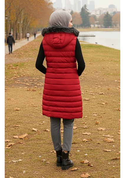 Kapüşonlu Fermuarlı Şişme Yelek 70030-01 Bordo modelleri