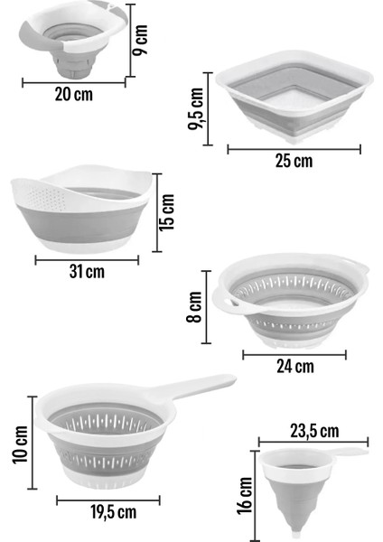Silikon Katlanır Süzgeç 6’lı Set Mutfak Süzgeci – Meyve Sebze Yıkama, Makarnalık, Huni fiyatları