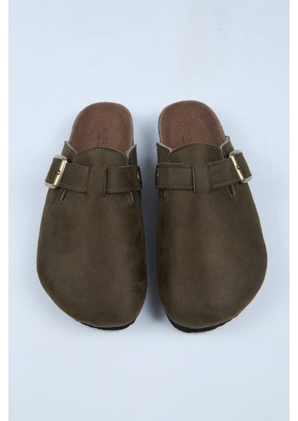 Leon Erkek Vegan Deri Tokalı Haki Sabo Terlik