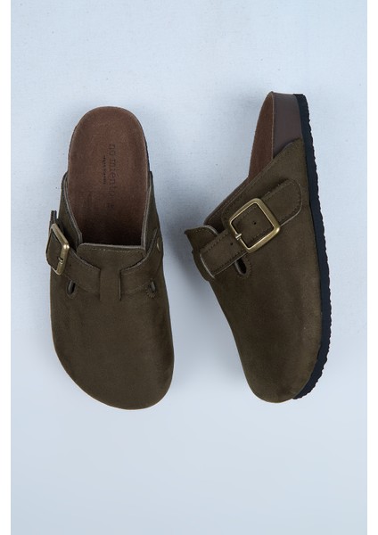 Leon Erkek Vegan Deri Tokalı Haki Sabo Terlik modelleri