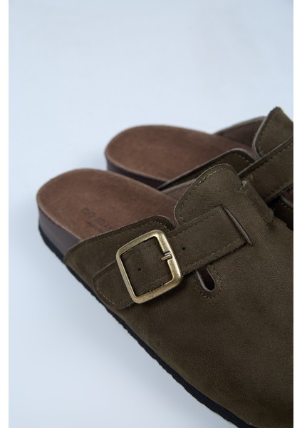 Leon Erkek Vegan Deri Tokalı Haki Sabo Terlik fırsatları