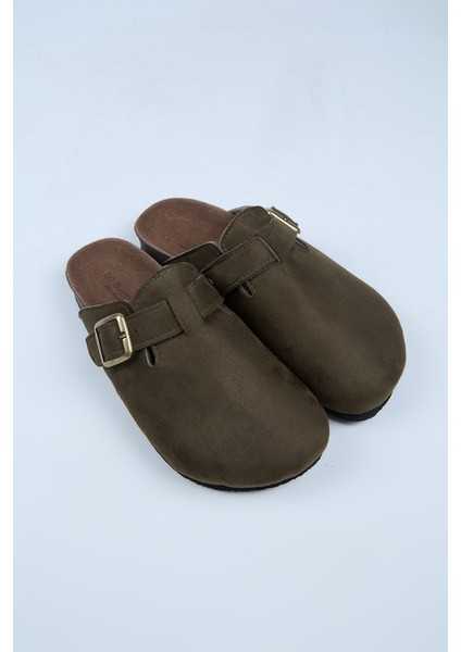 Leon Erkek Vegan Deri Tokalı Haki Sabo Terlik indirimleri