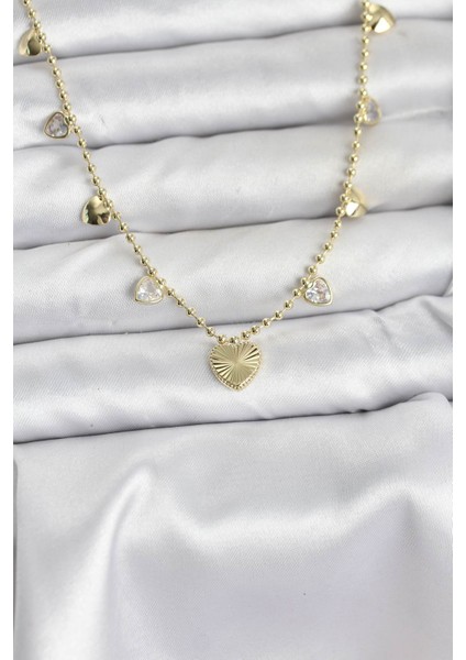 Pirinç Gold Renk Kalp Model Kadın Kolye