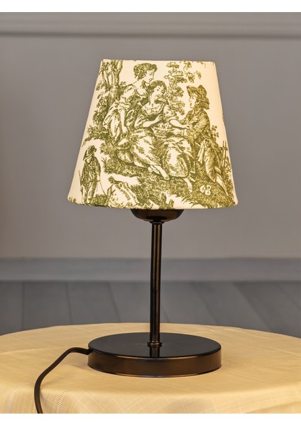 Vintage Siyah Ayak Toile De Jouy Masa Lambası Lambader Kablolu Arapuarlı