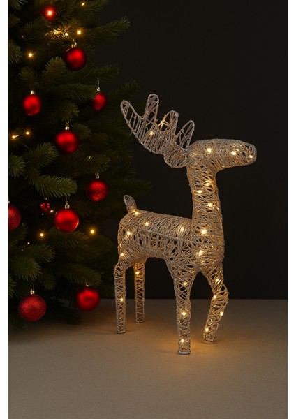 60 cm Pilli Işıklı Tel Geyik Gümüş Yılbaşı Dekoru – LED Aydınlatmalı Masa ve Vitrin Süsü fiyatları